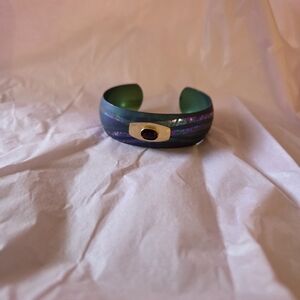 Vintage Holly Yasshi Green and Purple Bangle Bracelet With Amethyst Stone